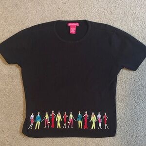 Alexandra Bartlett Chic Black SS sweater with Colorful Figures 100% cotton